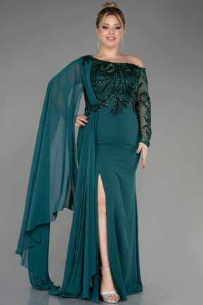 Emerald Green Long Dantelle Plus Size Evening Dress ABU3512