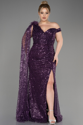 Purple Slit Scaly Long Plus Size Evening Dress ABU3859