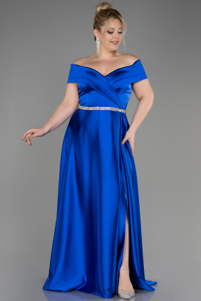 Robe De Mariée Grande Taille Longue Satin Bleu Saxe ABU3801