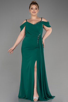 Long Emerald Green Chiffon Plus Size Evening Gown ABU3742