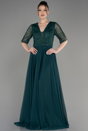 Emerald Green Glittery Short Sleeve Long Plus Size Evening Dress ABU3844