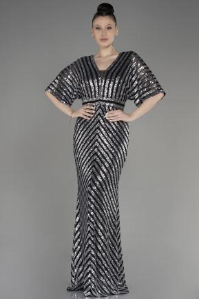 Black-Silver Long Plus Size Evening Dress ABU2309
