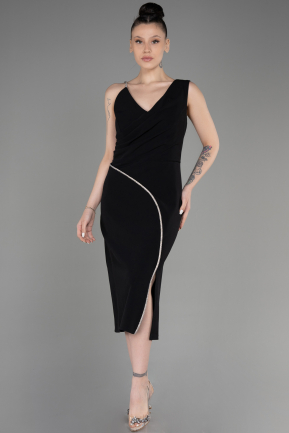 Black Sleeveless Midi Plus Size Invitation Dress ABK2059