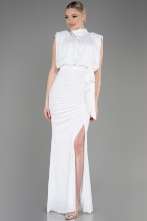 White Long Scaly Plus Size Evening Dress ABU3115