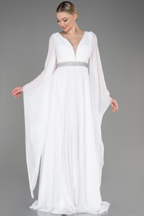 White Long Chiffon Evening Dress ABU3541