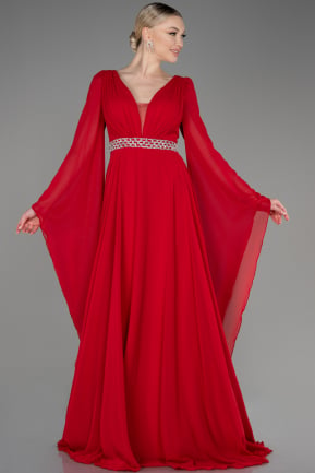 Red Long Chiffon Plus Size Evening Dress ABU3543