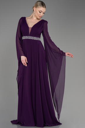 Dark Purple Long Chiffon Plus Size Evening Dress ABU3543