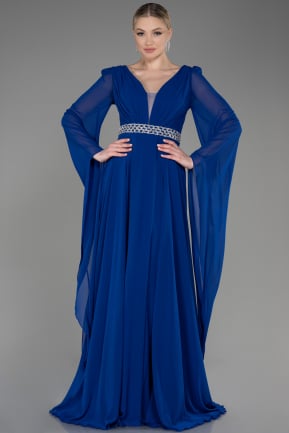 Sax Blue Long Chiffon Evening Dress ABU3541