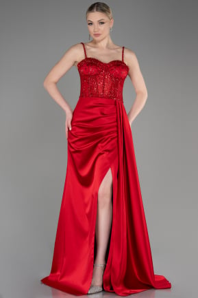 Long Red Satin Evening Dress ABU3875