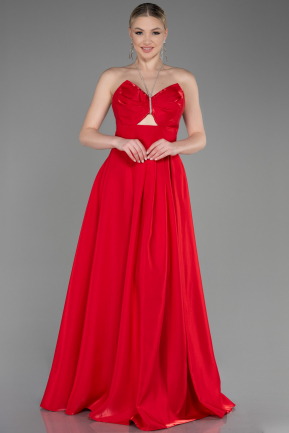 Red Long Satin Evening Dress ABU3755