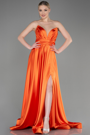Orange Long Satin Evening Dress ABU3502