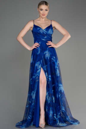 Sax Blue Slit Long Prom Dress ABU3828
