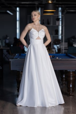 White Long Satin Evening Dress ABU3755