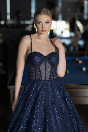 Navy Blue Long Haute Couture Dress ABU3556