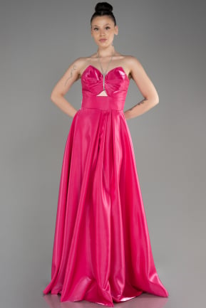 Fuchsia Long Satin Evening Dress ABU3755