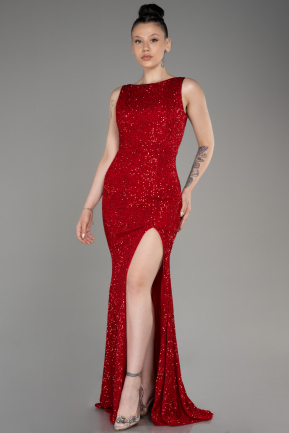 Red Long Slit Scaly Mermaid Evening Dress ABU3905