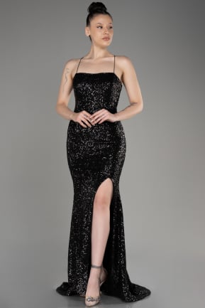 Black Long Slit Scaly Mermaid Evening Dress ABU3906