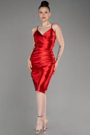 Red Backless Short Satin Cocktail Dress ABK2078