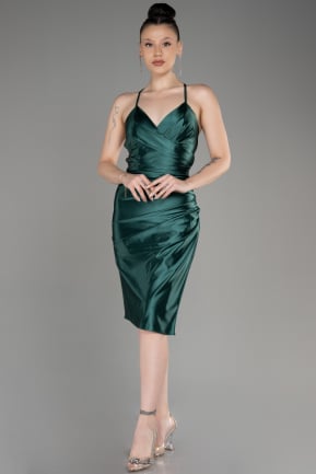 Emerald Green Backless Short Satin Cocktail Dress ABK2078