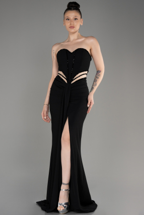Black Strapless Slit Long Mermaid Evening Dress ABU3908