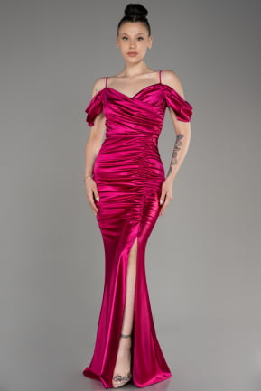Fuchsia Long Satin Evening Dress ABU3139