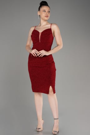 Red Strappy Short Silvery Cocktail Dress ABK2069