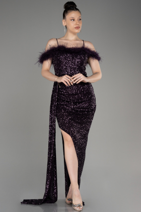 Dark Purple Long Slit Scaly Evening Dress ABU3901