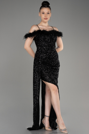 Black Long Slit Scaly Evening Dress ABU3901