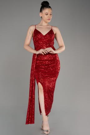 Red Midi Scaly Cocktail Dress ABK2071