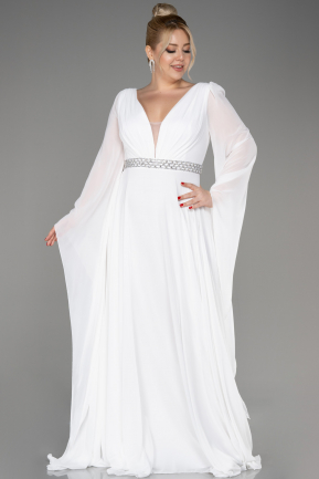 White Long Chiffon Plus Size Evening Dress ABU3543