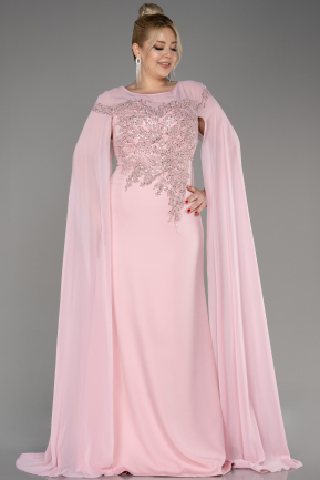 Powder Color Long Chiffon Sleeve Plus Size Evening Dress ABU3913