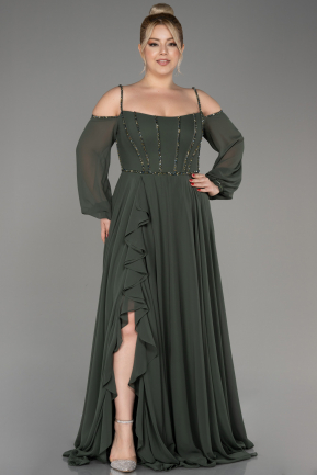 Olive Drab Long Chiffon Slit Plus Size Evening Dress ABU3915