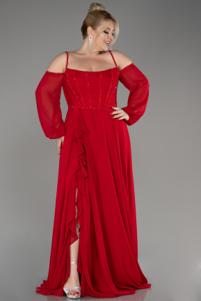 Red Long Chiffon Slit Evening Dress ABU3914