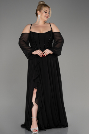Black Long Chiffon Slit Plus Size Evening Dress ABU3915