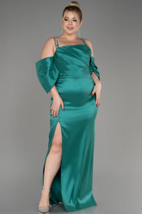 Green Slit Long Plus Size Evening Dress ABU3921