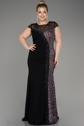 Black-Purple Long Plus Size Evening Dress ABU3923
