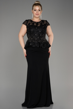 Black Short Sleeve Long Plus Size Evening Gown ABU3930
