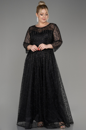Black Long Sleeve Laced Plus Size Evening Dress ABU3932