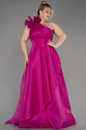 Fuchsia One Shoulder Long Plus Size Prom Dress ABU3940