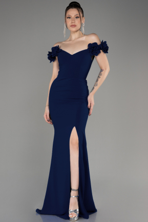 Long Navy Blue Plus Size Prom Dress ABU3946