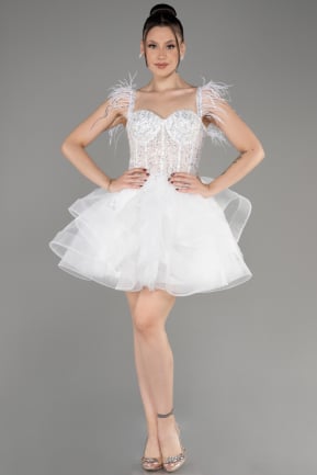 Short White Plus Size Engagement Dress ABK2087