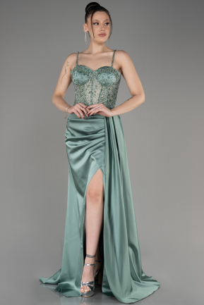 Turquoise Long Satin Evening Dress ABU3875