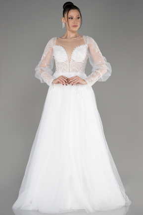 White Long Special Design Engagement Dress ABU3880