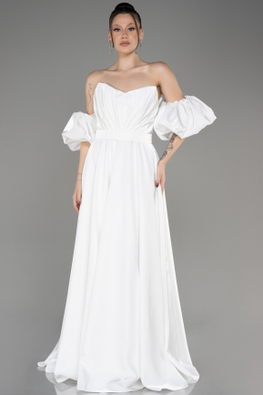 White Strapless Long Prom Dress ABU3950