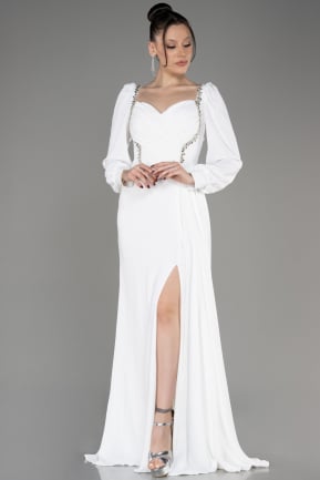 White Long Chiffon Evening Dress ABU3885