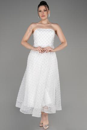 White Strapless Midi Scaly Evening Dress ABK2083