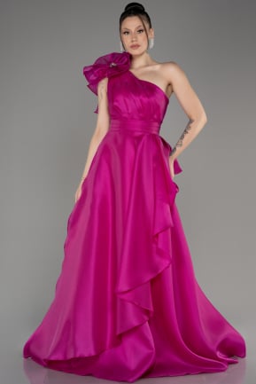 Fuchsia One Shoulder Long Plus Size Prom Dress ABU3939