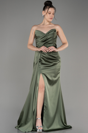 Olive Drab Long Satin Prom Gown ABU3963