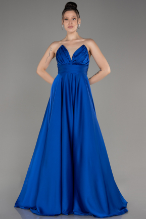 Sax Blue Strapless Long Satin Prom Dress ABU3965