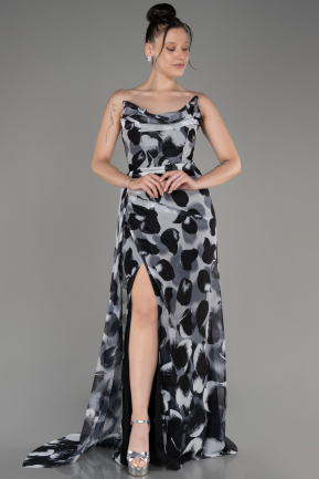 Black Strapless Slit Print Prom Dress ABU3966
